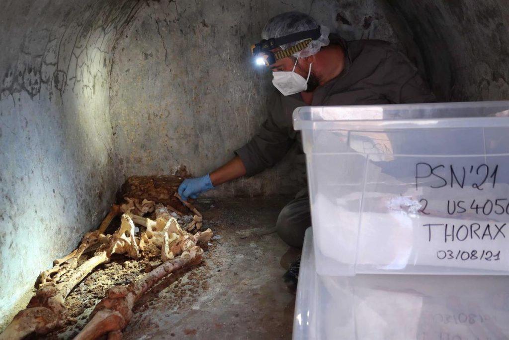 Hallan tumba con cuerpo momificado en Pompeya