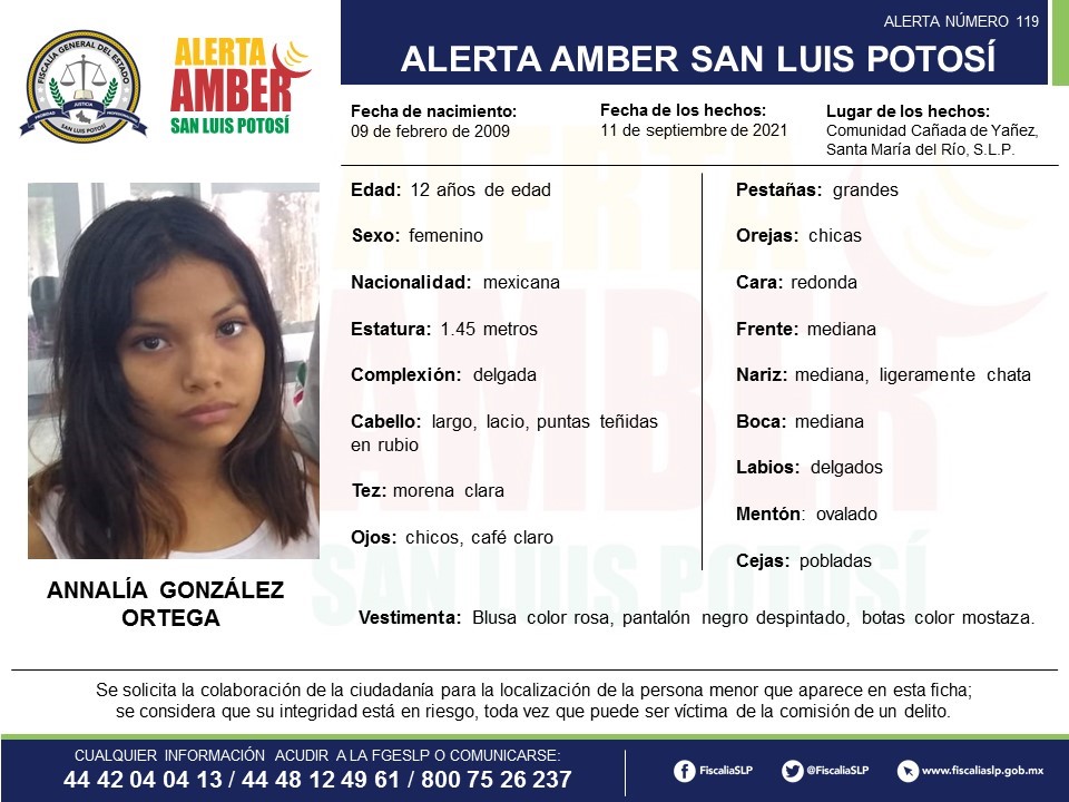 Activan Alerta AMBER por adolescente desaparecida  