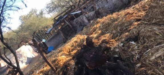 Mujer prende fuego a pacas de forraje