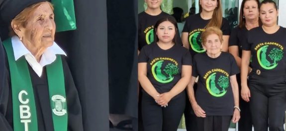 En redes sociales se viralizó el caso de una abuelita de 84 años de edad se graduó del CBTA 74 en Cadereyta Jiménez, Nuevo León. El alcalde del municipio estuvo presente en la ceremonia de clausura y reconoció el esfuerzo de la mujer quien se ganó los aplausos de millones de personas. “Muchas felicidades a la Sra. Irma Gloria Esquivel, porque a sus 84 años terminó el bachillerato, en el CBTA 74 de Tepehuaje, todos los esfuerzos tienen una recompensa “. “Esta graduación es un ejemplo de nuestros sueños, mi admiración para la señora Irma, por ser un ejemplo para todos”. Albis Dávila, la usuaria que difundió las fotografías, afirmó ser la nieta de la señora Irma, quien también le envió una felicitación emotiva que se viralizó en redes sociales y a la que se sumaron miles de internautas. “Hoy fue la ceremonia de graduación del CBTA de la cual se graduó mi abuelita, estamos muy orgullosos de ella, puedo cumplir una más de sus metas”. “Estamos felices que nosotros pudimos estar allí para verla. Es un ejemplo a seguir para nunca desistir de sus metas”. Un medio local del estado de Nuevo León, señaló que la mujer se viralizó en redes sociales y con ella, toda la generación del Centro de Bachillerato Tecnológico Agropecuario en Cadereyta.