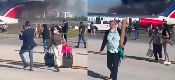 Avión se incendia y pasajeros demoran la evacuación llevándose sus maletas