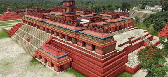 La cubierta del Palacio de Palenque estuvo pintada en color rojo