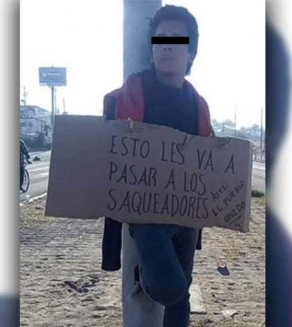 Retienen y amarran en un poste a presunto saqueador en Hidalgo