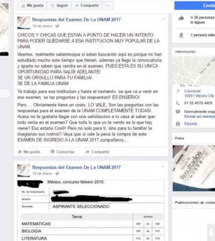 Ofertan en Facebook respuestas para entrar a la UNAM
