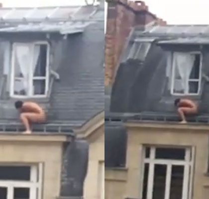 Un hombre desnudo en el alféizar de una ventana revoluciona las redes