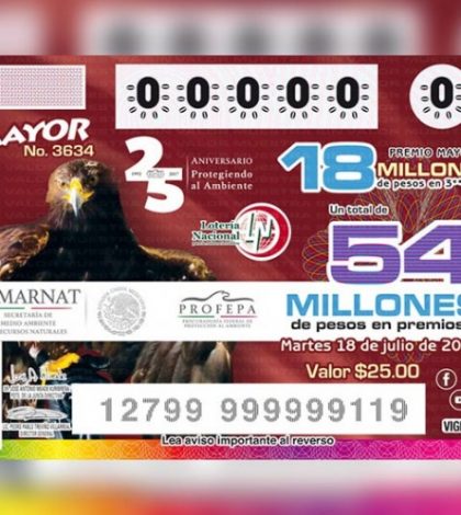 Con billete especial, conmemora la Lotería 25 años de Profepa