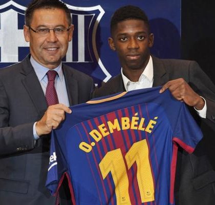 Dembélé presentado con el FC Barcelona