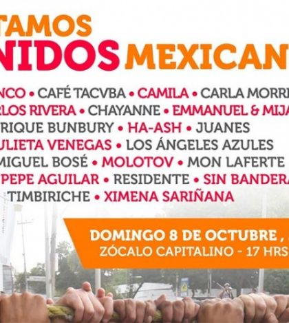 Artistas cantarán por México en el Zócalo