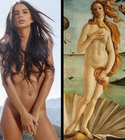 Emily Ratajkowski recrea  desnudo de la Venus de Botticelli
