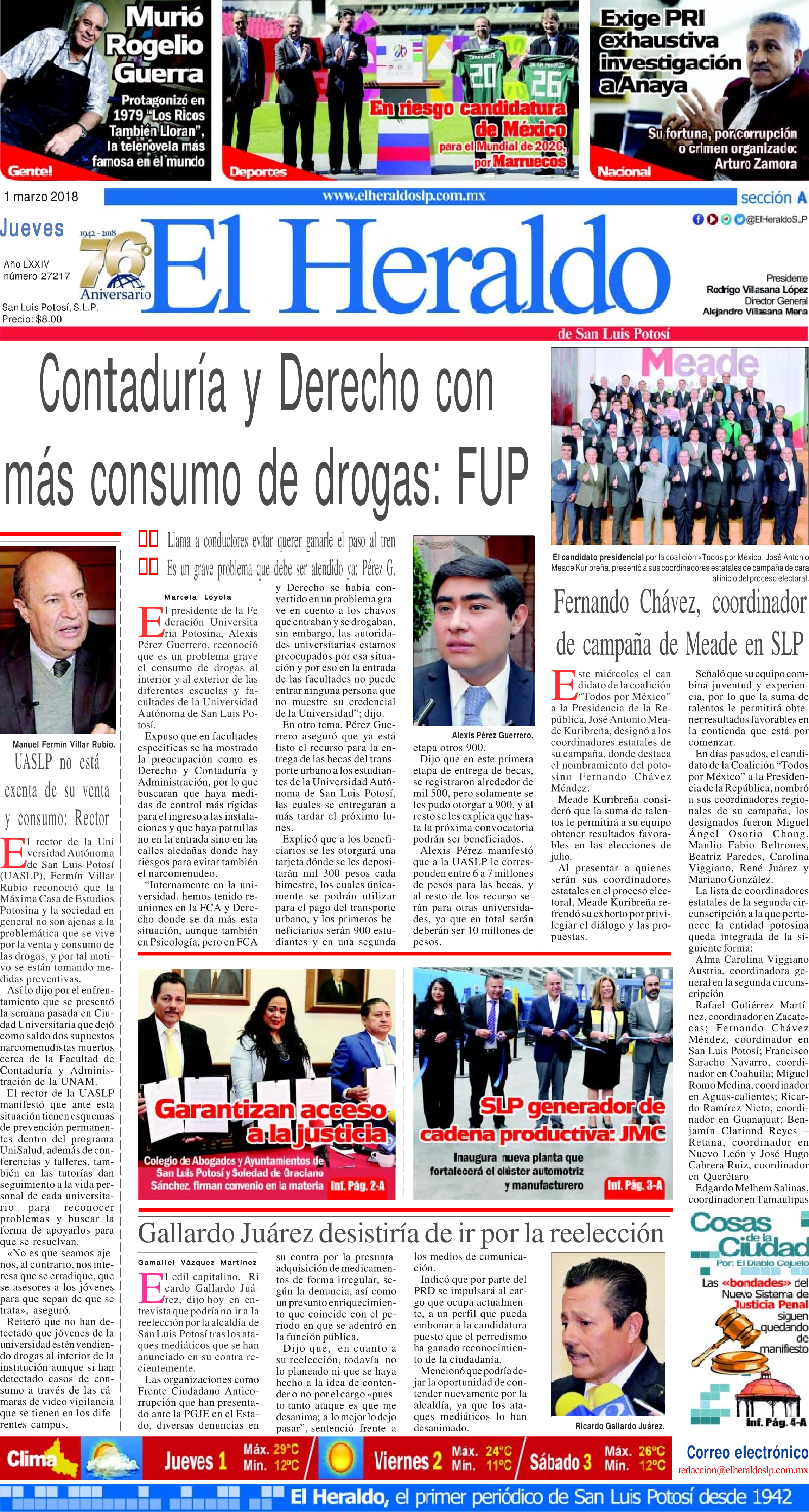 Portada Local El Heraldo De San Luis Potosi 0116