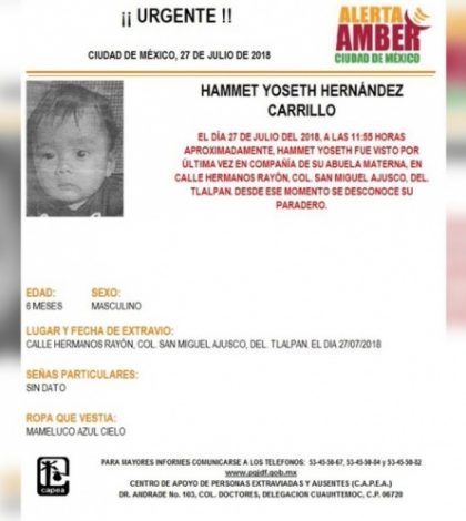 Alerta Amber: Ayuda al bebé Hammet Yoseth a volver a casa