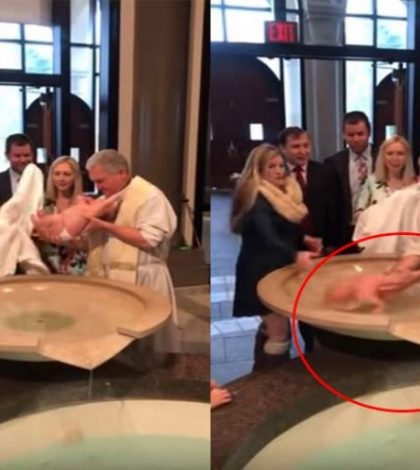 Durante bautizo bebé se resbala de las manos del sacerdote