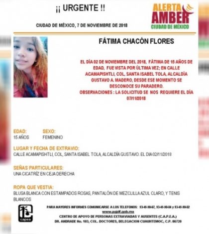 Alerta Amber: Ayuda a Fátima a regresar a casa