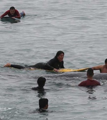 Ballena gigante es captada nadando bajo surfistas en California