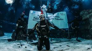 David Ferrer desea Feliz Navidad rodeado de 11 tiburones por una causa solidaria