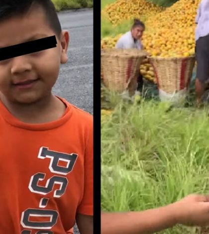 Niño pide comprar naranjas en pleno acto de rapiña