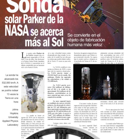La sonda solar Parker de la NASA se acerca más al Sol